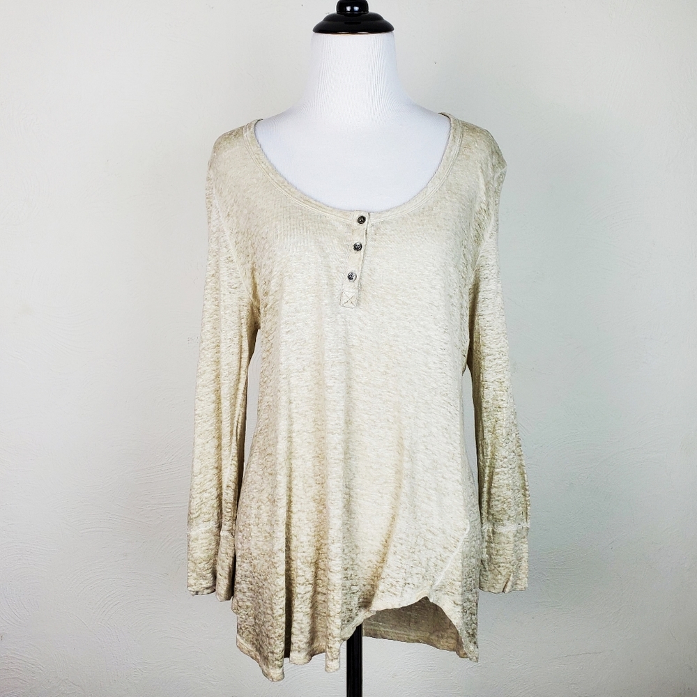 Joie Henley Top Asymmetrical Hem Burn Out Linen Beige Neutral Boho Minimalist